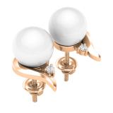 Round 8mm Cultured Freshwater Pearl & 0.04 CT White Diamond Solitaire Screwback Stud Earrings for Women in 10K Rose Gold