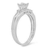 0.60 Carat (ctw) 10k White Gold Princess & Round Diamond Ladies Bridal Engagement Ring Set Matching Band