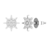 Round White Diamond Starburst Cluster Pushback Stud Earrings for Women (0.10 ctw, Color I-J, Clarity I2-I3) in 925 Sterling Silver