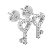 Round White Diamond Heart Key Push-back Stud Earrings for Women (0.10 ctw Color I-J Clarity I2-I3) in 10K White Gold