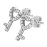 Round White Diamond Heart Key Push-back Stud Earrings for Women (0.10 ctw Color I-J Clarity I2-I3) in 10K White Gold