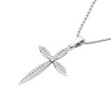 Round White Diamond Encrusted Cross Pendant Pointed Edges with 18 inch Gold Chain for Women (0.24 ctw, Color I-J, Clarity I2-I3) in 10K White Gold