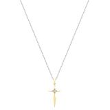 Round White Diamond Solitaire Accent Cross Pendant with 18 inch Silver Chain for Women (0.11 ctw, Color I-J, Clarity I1-I2) in 18K Yellow Gold