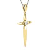 Round White Diamond Solitaire Accent Cross Pendant with 18 inch Silver Chain for Women (0.11 ctw, Color I-J, Clarity I1-I2) in 18K Yellow Gold