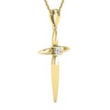 Round White Diamond Solitaire Accent Cross Pendant with 18 inch Gold Chain for Women (0.11 ctw, Color I-J, Clarity I2-I3) in 10K Yellow Gold