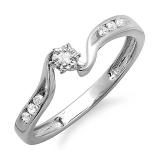 0.15 Carat (ctw) 10k White Gold Round Diamond Ladies Promise Bridal Engagement Ring