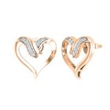 Round White Diamond Heart Shape Pushback Stud Earrings for Women (0.08 ctw Color I-J Clarity I1-I2) in 14K Rose Gold