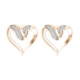 Round White Diamond Heart Shape Pushback Stud Earrings for Women (0.08 ctw Color I-J Clarity I1-I2) in 14K Rose Gold