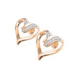 Round White Diamond Heart Shape Pushback Stud Earrings for Women (0.08 ctw Color I-J Clarity I1-I2) in 14K Rose Gold