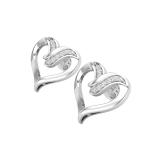 Round White Diamond Heart Shape Pushback Stud Earrings for Women (0.08 ctw Color I-J Clarity I2-I3) in 925 Sterling Silver