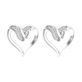 Round White Diamond Heart Shape Screwback Stud Earrings for Women (0.08 ctw Color I-J Clarity I2-I3) in 925 Sterling Silver