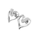 Round White Diamond Heart Shape Screwback Stud Earrings for Women (0.08 ctw Color I-J Clarity I2-I3) in 925 Sterling Silver