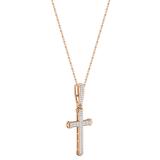 Round Diamond Archer Edge Cross Pendant with 18 Inch Gold Chain for Men's & Women's (Unisex) in 10K Rose Gold (0.29 ctw, Color I-J, Clarity I2-I3)