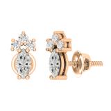 6x3mm Marquise and Round White Diamond Stud Earrings for Women (0.65 ctw Color I-J Clarity I1-I2) in 14K Rose Gold in Screw Back