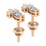 6x3mm Marquise and Round White Diamond Stud Earrings for Women (0.65 ctw Color I-J Clarity I1-I2) in 14K Rose Gold in Screw Back