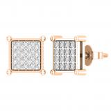 Round White Diamond Square Shape Pushback Stud Earring for Men & Women (Unisex) in 10K Rose Gold (0.26 ctw, Color I-J, Clarity I2-I3)
