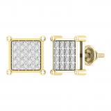 Round White Diamond Square Shape Screwback Stud Earring for Men & Women (Unisex) in 18K Yellow Gold (0.26 ctw, Color I-J, Clarity I1-I2)