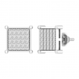 Round White Diamond Square Shape Screwback Stud Earring for Men & Women (Unisex) in 14K White Gold (0.34 ctw, Color I-J, Clarity I1-I2)