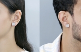 Round White Diamond Square Shape Screwback Stud Earring for Men & Women (Unisex) in 14K White Gold (0.34 ctw, Color I-J, Clarity I1-I2)