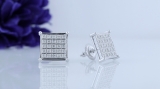 Round White Diamond Square Shape Screwback Stud Earring for Men & Women (Unisex) in 14K White Gold (0.34 ctw, Color I-J, Clarity I1-I2)