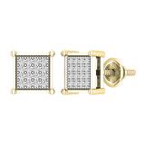 Round White Diamond Square Shape Screwback Stud Earring for Men & Women (Unisex) in 10K Yellow Gold (0.14 ctw, Color I-J, Clarity I2-I3)
