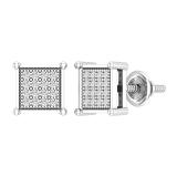 Round White Diamond Square Shape Screwback Stud Earring for Men & Women (Unisex) in 925 Sterling Silver (0.14 ctw, Color I-J, Clarity I2-I3)