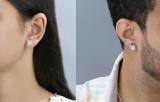 Round White Diamond Square Shape Pushback Stud Earring for Men & Women (Unisex) in 925 Sterling Silver (0.32 ctw Color I-J Clarity I2-I3)