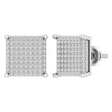 Round White Diamond Square Clustered Unisex Stud Earrings (0.75 ctw, Color I-J, Clarity I2-I3) in 925 Sterling Silver in Screw Back