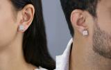 Round White Diamond Square Clustered Unisex Stud Earrings (0.75 ctw, Color I-J, Clarity I2-I3) in 925 Sterling Silver in Screw Back