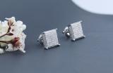 Round White Diamond Square Clustered Unisex Stud Earrings (0.75 ctw, Color I-J, Clarity I2-I3) in 925 Sterling Silver in Screw Back