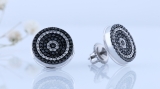 0.50 Carat (ctw) Sterling Silver Black and White Diamond Micro Pave Hip Hop Men's Stud Earrings 1/2 CT