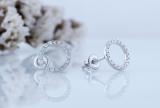 Round White Diamond Halo Circle Shape Unisex Screwback Stud Earrings (0.25 ctw, Color I-J, Clarity I2-I3) in 925 Sterling Silver