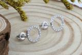 Round White Diamond Halo Circle Shape Unisex Screwback Stud Earrings (0.25 ctw, Color I-J, Clarity I2-I3) in 925 Sterling Silver