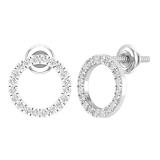 Round White Diamond Halo Circle Shape Unisex Screwback Stud Earrings (0.33 ctw, Color I-J, Clarity I2-I3) in 925 Sterling Silver