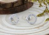 Round White Diamond Halo Circle Shape Unisex Screwback Stud Earrings (0.33 ctw, Color I-J, Clarity I2-I3) in 925 Sterling Silver