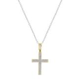 Round White Diamond Unisex Cross Pendant with 18 Inch Silver Chain in 14K Yellow Gold (0.33 ctw, Color I-J, Clarity I1-I2)