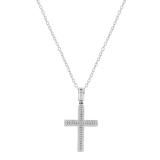 Round White Diamond Unisex Cross Pendant with 18 Inch Silver Chain in 925 Sterling Silver (0.33 ctw, Color I-J, Clarity I2-I3)