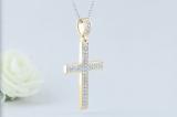 Round White Diamond Unisex Cross Pendant with 18 Inch Silver Chain in 14K Yellow Gold (0.50 ctw, Color I-J, Clarity I1-I2)