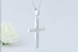 Round White Diamond Unisex Cross Pendant with 18 Inch Gold Chain in 10K White Gold (0.50 ctw, Color I-J, Clarity I2-I3)