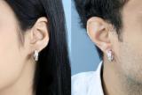 Round White Diamond Unisex Hinged Hoop Earrings (0.33 ctw, Color I-J, Clarity I2-I3) in 925 Sterling Silver