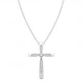 Round White Diamond Marquise Outlined Cross Pendant with 18 inch Silver Chain for Women (0.10 ctw, Color I-J, Clarity I2-I3) in 925 Sterling Silver