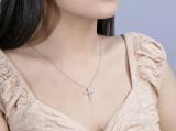 Round White Diamond Marquise Outlined Cross Pendant with 18 inch Silver Chain for Women (0.10 ctw, Color I-J, Clarity I2-I3) in 925 Sterling Silver