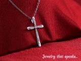 Round White Diamond Marquise Outlined Cross Pendant with 18 inch Silver Chain for Women (0.10 ctw, Color I-J, Clarity I2-I3) in 925 Sterling Silver