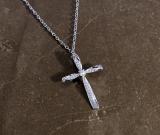 Round White Diamond Marquise Outlined Cross Pendant with 18 inch Silver Chain for Women (0.10 ctw, Color I-J, Clarity I2-I3) in 925 Sterling Silver