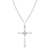 Round White Diamond Illusion Set Four Petal Flower Cross Pendant with 18 inch Silver Chain for Women (0.04 ctw, Color I-J, Clarity I2-I3) in 925 Sterling Silver