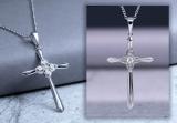Round White Diamond Illusion Set Four Petal Flower Cross Pendant with 18 inch Silver Chain for Women (0.04 ctw, Color I-J, Clarity I2-I3) in 925 Sterling Silver