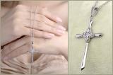 Round White Diamond Illusion Set Four Petal Flower Cross Pendant with 18 inch Silver Chain for Women (0.04 ctw, Color I-J, Clarity I2-I3) in 925 Sterling Silver