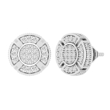 Round White Diamond Classic Circular Framed Stud Earrings for Women (0.85 ctw, Color I-J, Clarity I2-I3) in 10K White Gold in Screw Back