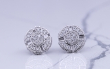 Round White Diamond Classic Circular Framed Stud Earrings for Women (0.85 ctw, Color I-J, Clarity I2-I3) in 10K White Gold in Screw Back