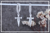 Round White Diamond Cross Dagger Hoop Earrings for Women (0.27 ctw, Color I-J, Clarity I2-I3) in 925 Sterling Silver